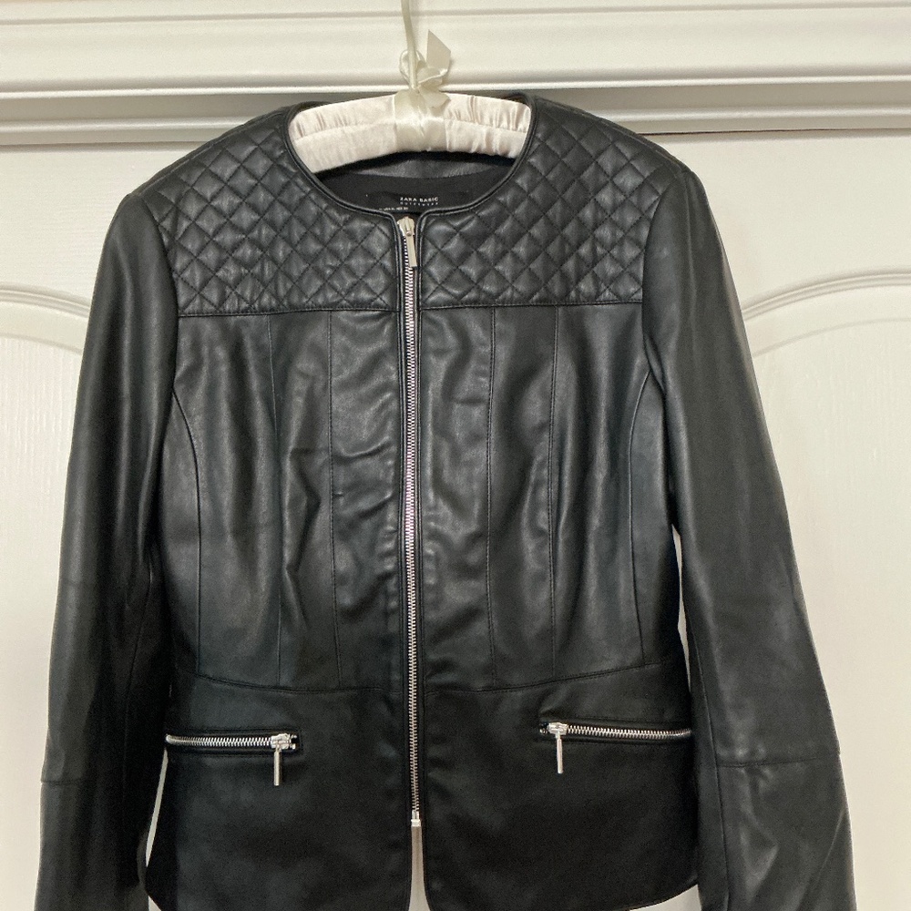 Women’s Black Vegan Leather Zip FrontJacket